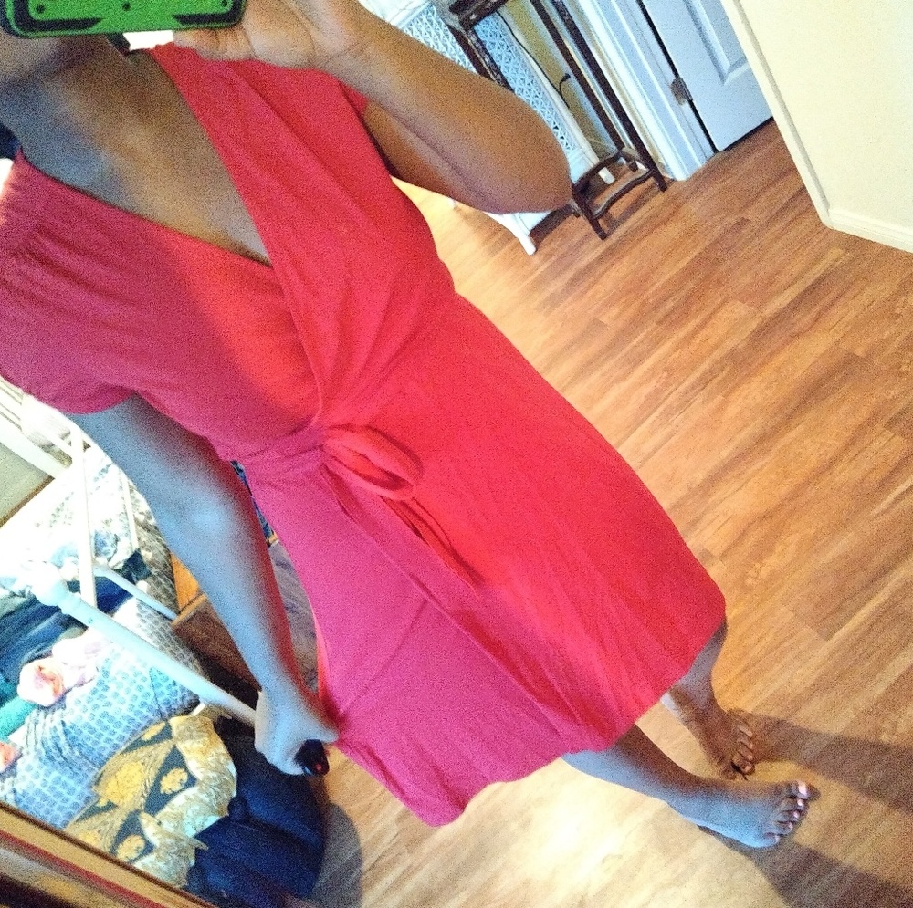Red Wrap Midi Dress
